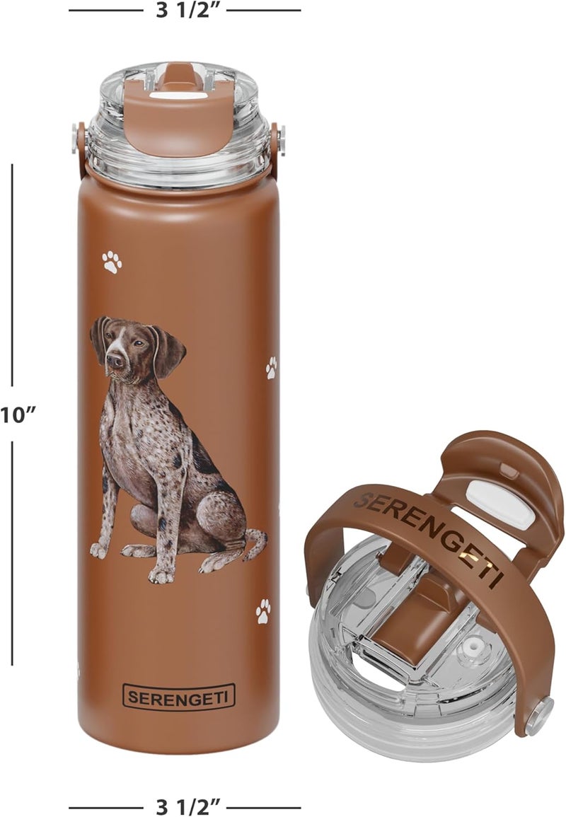 ES Pets SERENGETI 24 Oz Water Bottle Stainless Steel with Spill Proof Lid - Double walled Vacuum Insulated water flask - Realistic 3D Print of your favorite dog (German Shorthaired) - Image 2